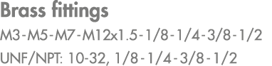 Brass fittings M3 M5 M7 M12x1.5 1/8 1/4 3/8 1/2 UNF/NPT: 10 32, 1/8 1/4 3/8 1/2
